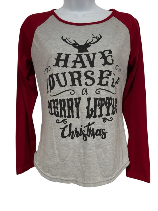 Source Unknown Tops - Source Unknown Red and Cream Raglan Christmas Graphic Top